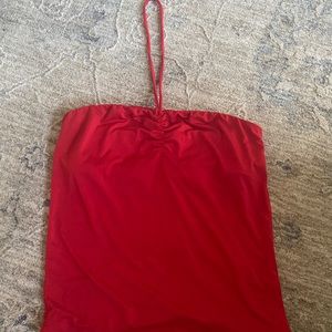 halter red tight crop top